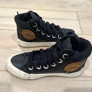 Converse Black Leather Chuck Taylor All Star High Top Kids Shoes